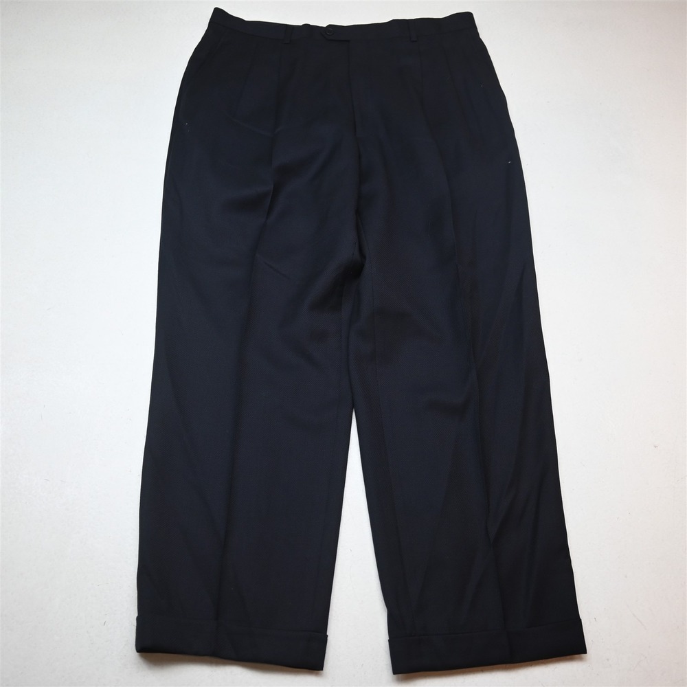 Bespoke 36x30 Navy Blue Wool Pleated Cuffed Baggy Dress Mens Pants